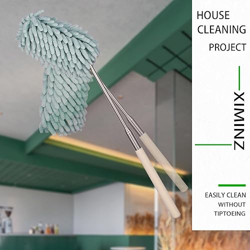 Miniatura 5 de Plumero de microfibra retráctil verde para limpiar plumero de mano extensible lavable plumero herramienta de limpieza para limpieza de oficina,