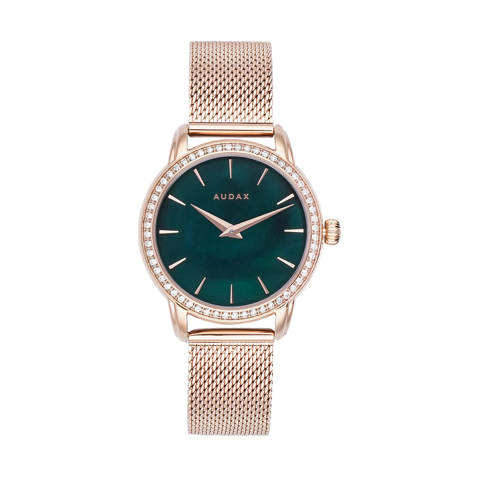 AudaxLondon Analog Women's Watch Audacious Mesh Belt Green MOP Dial with Diamonds