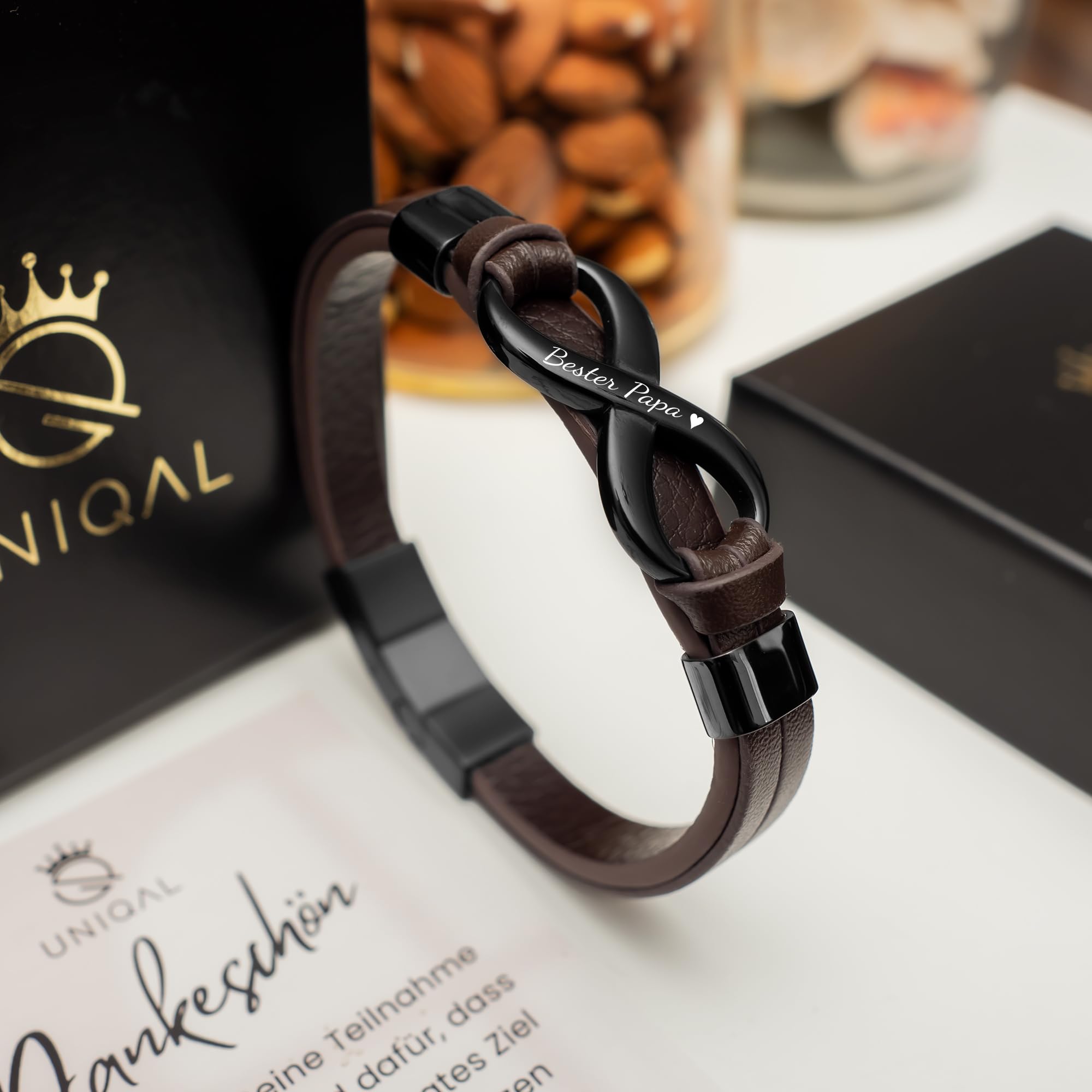 UNIQAL | Personaliesiertes Lederarmband mit Gravur "SHAPE" Herren Damen | Leather Bracelet mens | Magnetverschluss | handgemacht in Germany