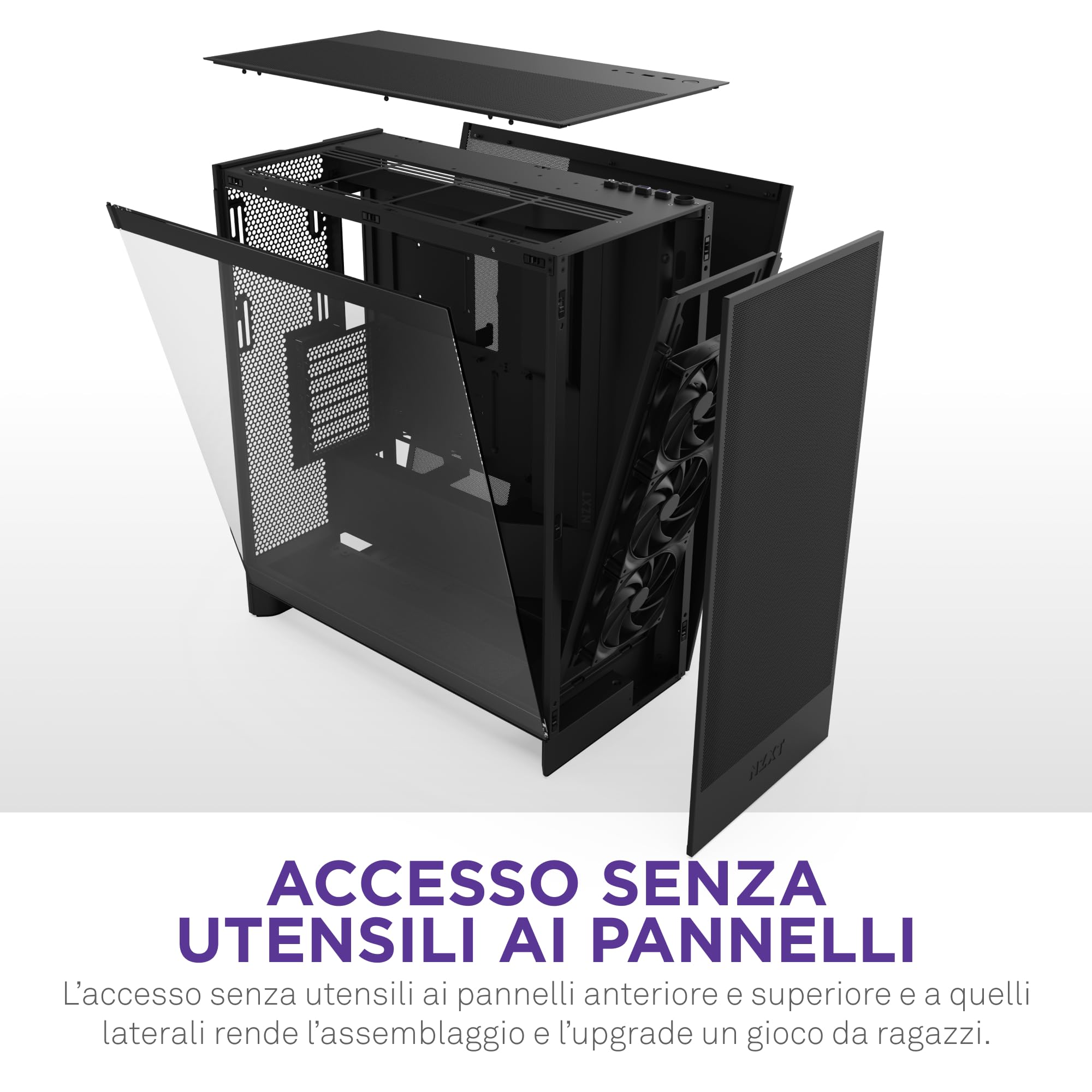 NZXT H7 Flow | Case Airflow ATX mid-tower | 3 ventole 120mm sul fondo per raffreddare la GPU | 3 ventole 120mm anteriori | Supporto anteriore radiatore da 420mm | Gestione cavi | Nero