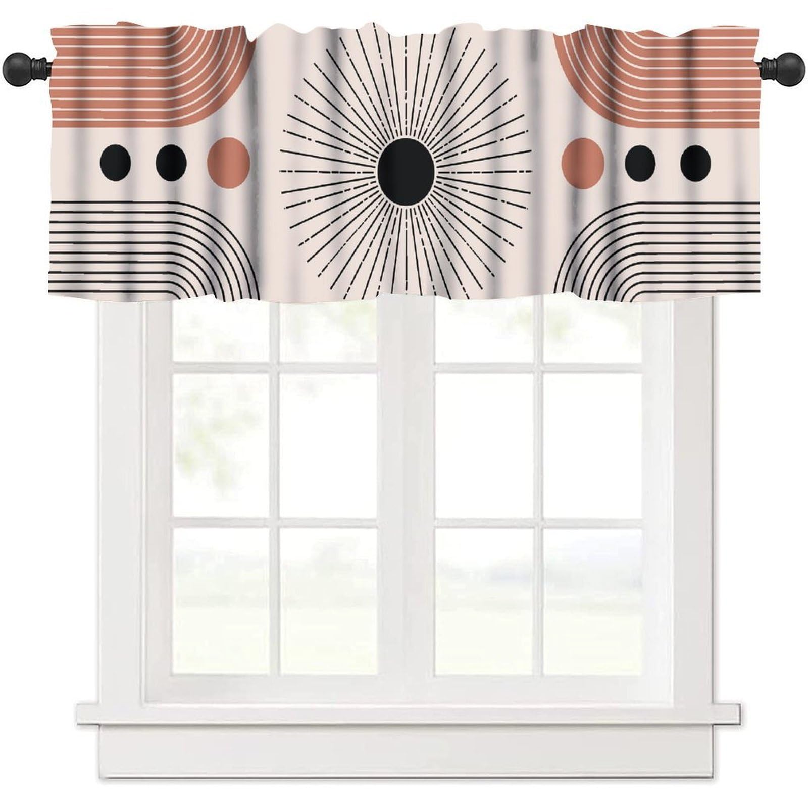 Mid Century Abstract Valance Curtains Sun Geometric Arch Minimalisted Modern Spring Summer Seasonal Window Curtain Valance for Farmhouse Kitchen Bedroom Living Room 54x18inch