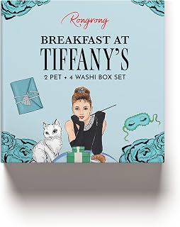 Rongrong Breakfast at Tiffany’s PET + Washi Tape Box – Luxe Fashion-Inspired Stationery Set with Foil Accents – 6 Rolls for Planners, Journals, Scrapbooking, Hobonichi & Crafts – Elegant Audrey Style