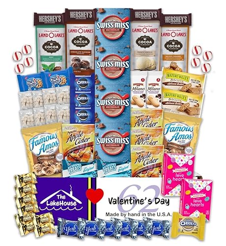 Miniatura 1 de Paquete de chocolate para el día de San Valentín, cesta de regalo de 62 piezas de cacao caliente, sidra de manzana, mini malvaviscos, corazones de