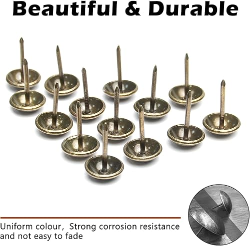 Miniatura 4 de KIMSING TD1117 - Uñas decorativas de latón antiguo, 500 tachuelas de cabeza redondas lisas, uñas de cabeza de 716 pulgadas de diámetro (0.433 in),