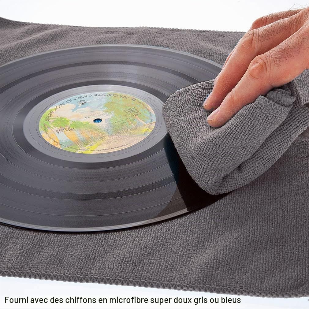Nettoyant Professionnel pour disques vinyles. Kit de Nettoyage et d'entretien Antistatique pour vinyles (250ml) avec Support, Chiffons Doux et Produit nettoyant pour Diamant.