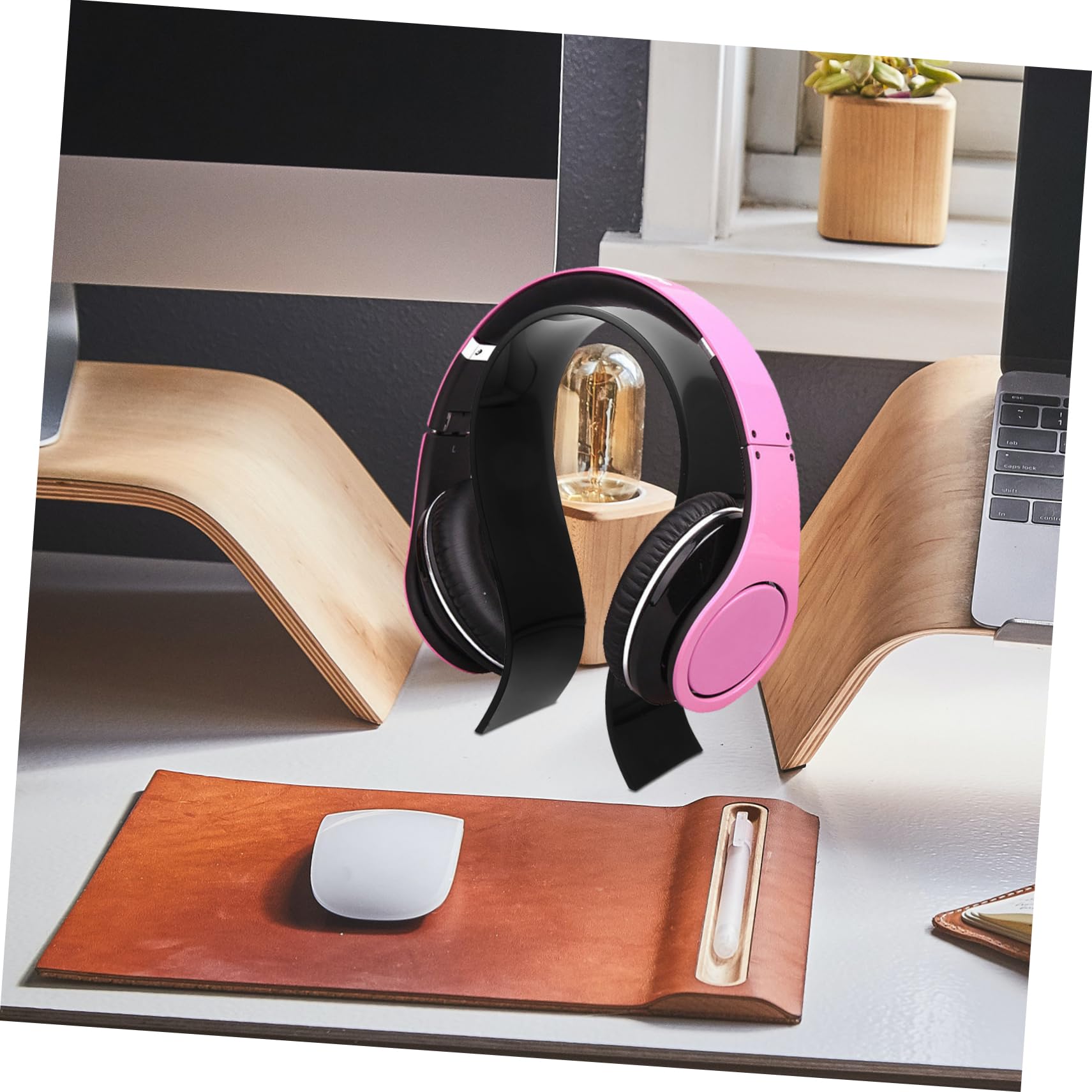 Gadpiparty 5 Piezas soporte para auriculares estante para auriculares colgador de auriculares de escritorio soporte de auriculares para juegos para escritorio Acrílico Negro