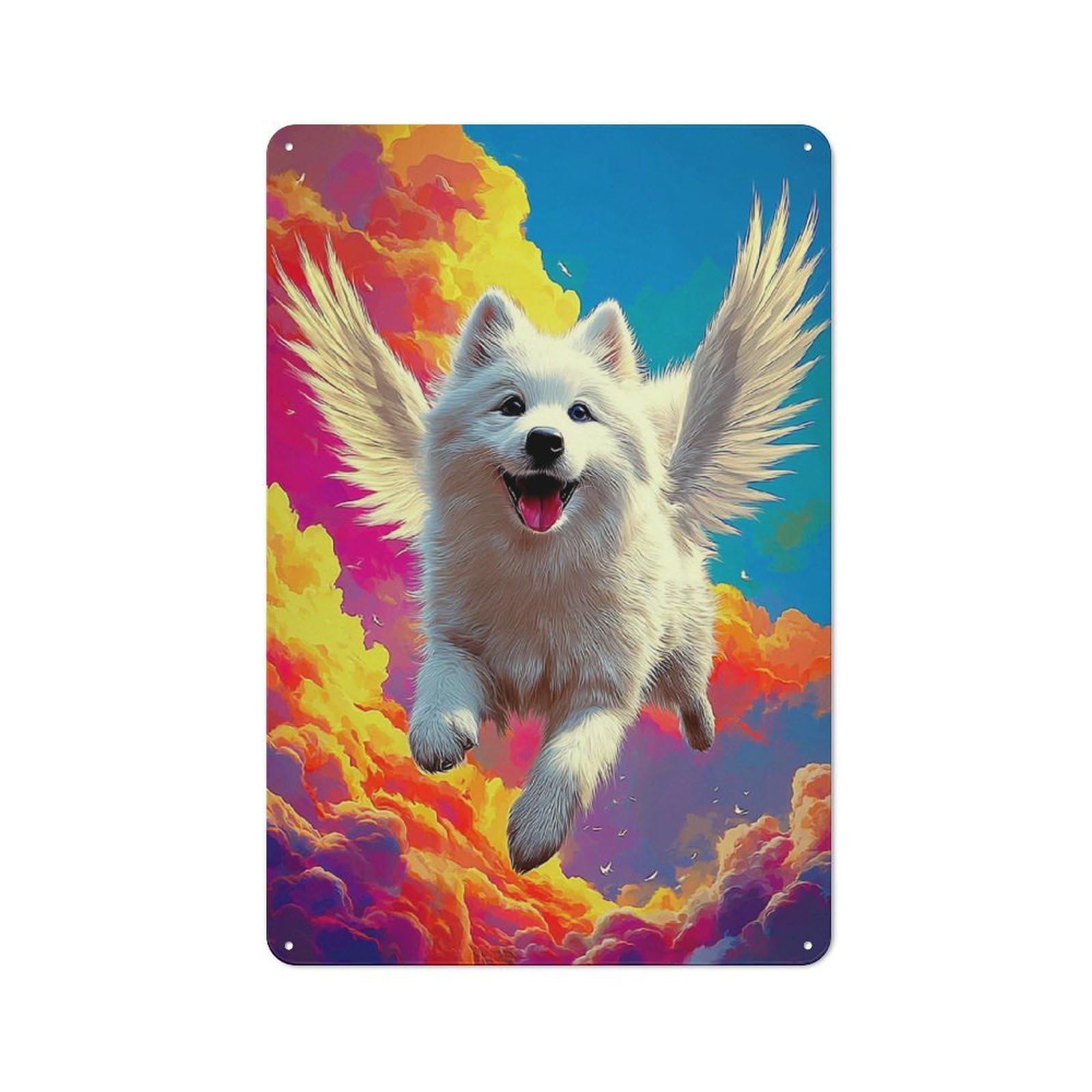 Junmoney Angel Dog In Rainbow Sky Loft Style Metal Wall Decor 30X20cm, Decorative Metal Plaque For Loft, Studio, Office Or Creative Room