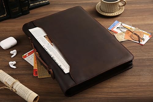 Miniatura 3 de Portafolio personalizado para hombres, organizador de cartera de tamaño legal de 8.5 x 14 pulgadas, carpeta de cuero con 3 anillos, portapapeles de