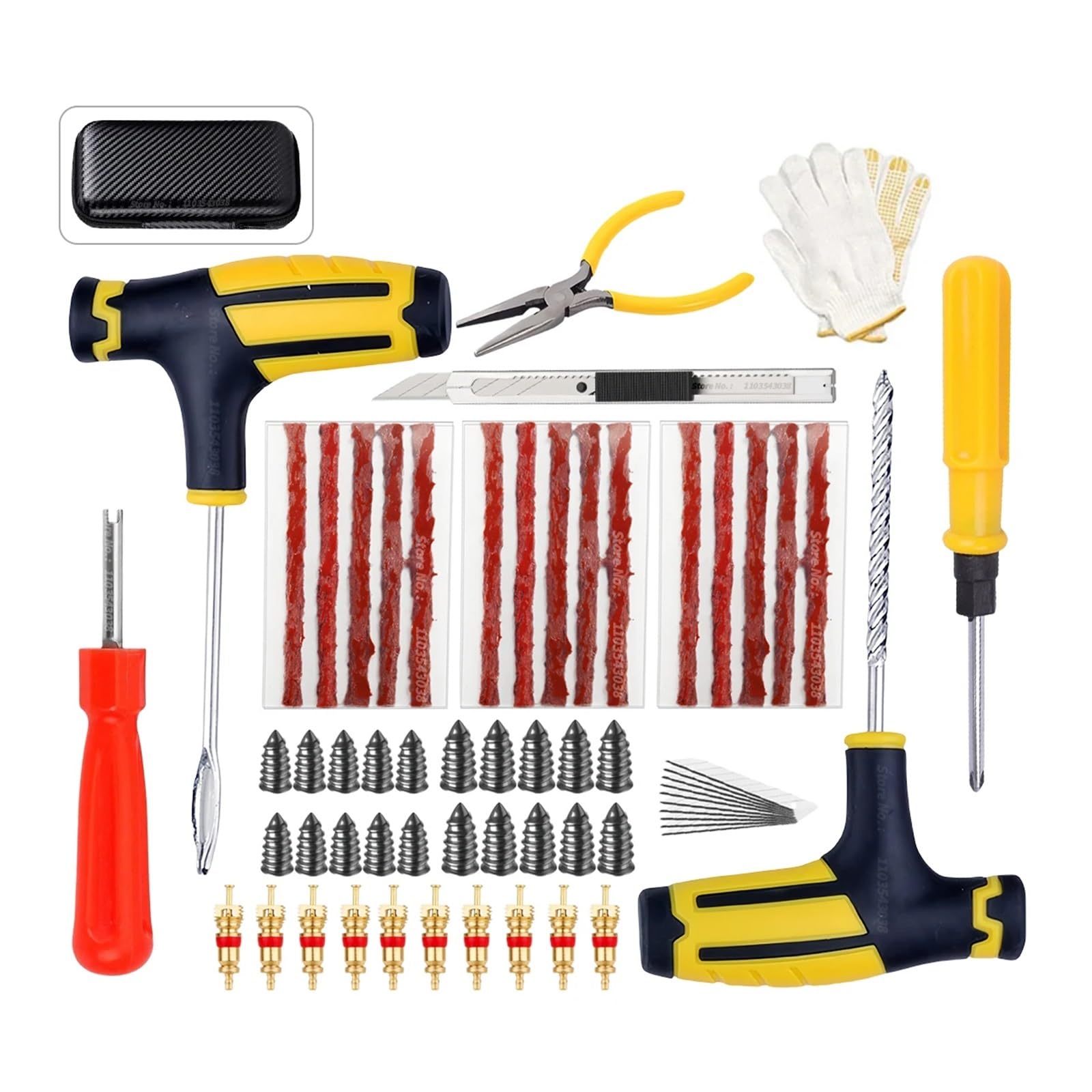 Kit di Riparazione Pneumatici for Auto, Strumenti for forature, Kit di Riparazione Pneumatici universali con Strisce for Pneumatici e Colla mescolante(CASE-64PCS-Tool Kit)
