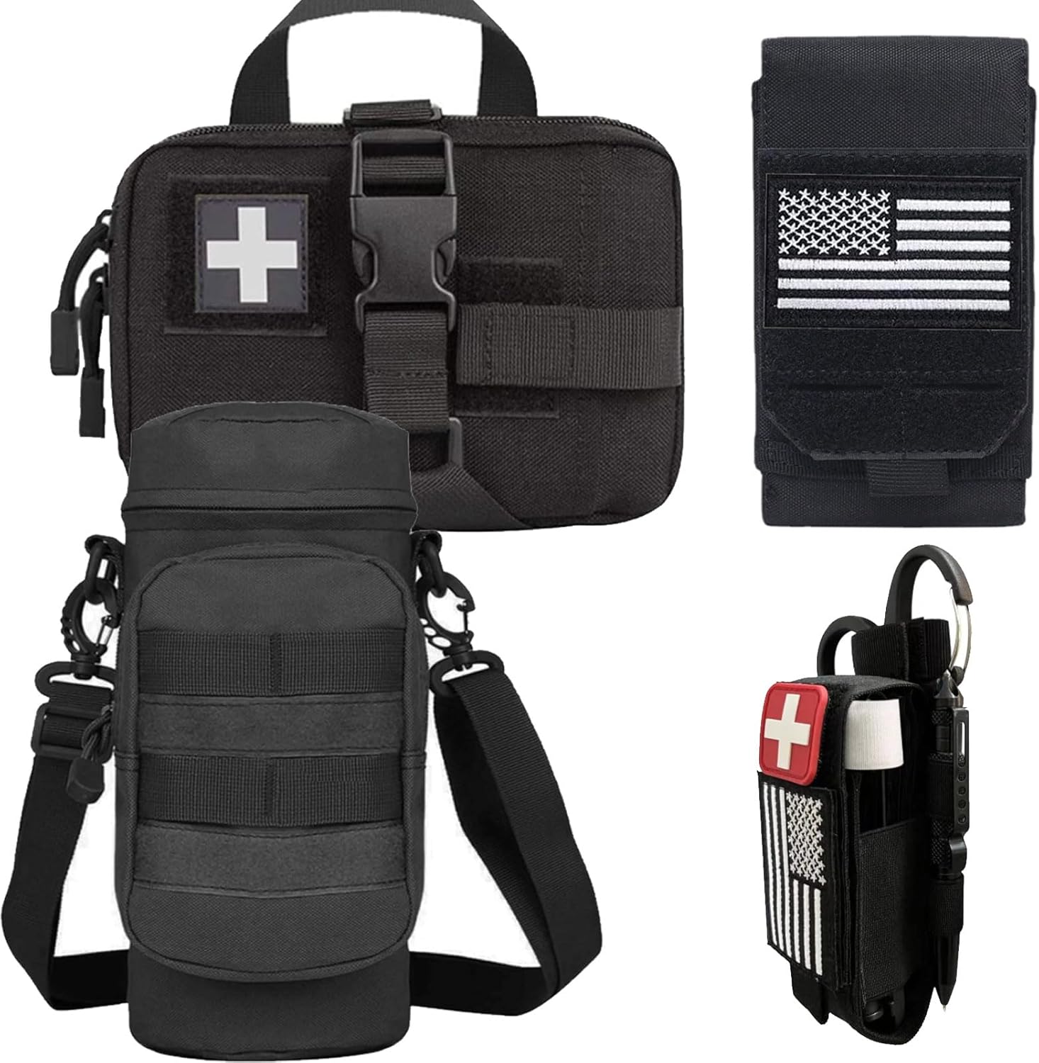 Molle Tourniquet Holder & Rip Away Ifak Belt Pouch & Molle Cell Phone Pouch & Tactical Molle Water Bottle Holder for Duty Belt