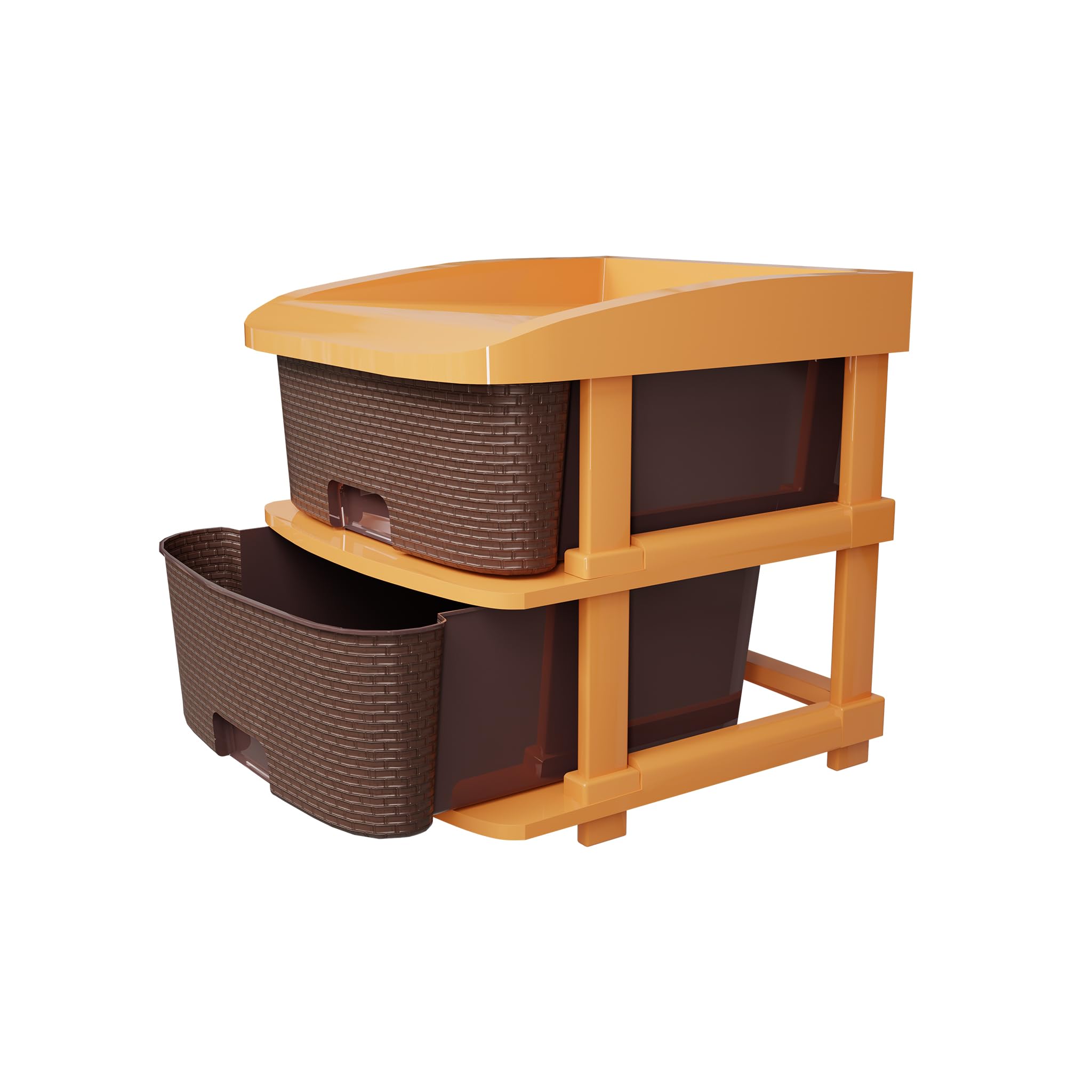 TEX-RO Plastic Modular Drawer Storage Chest Of Drawers Organizer Storage Box, Large Stomo Racks For Multipurpose Anti-slip Shoes Organizers | Brown | 2 Layer