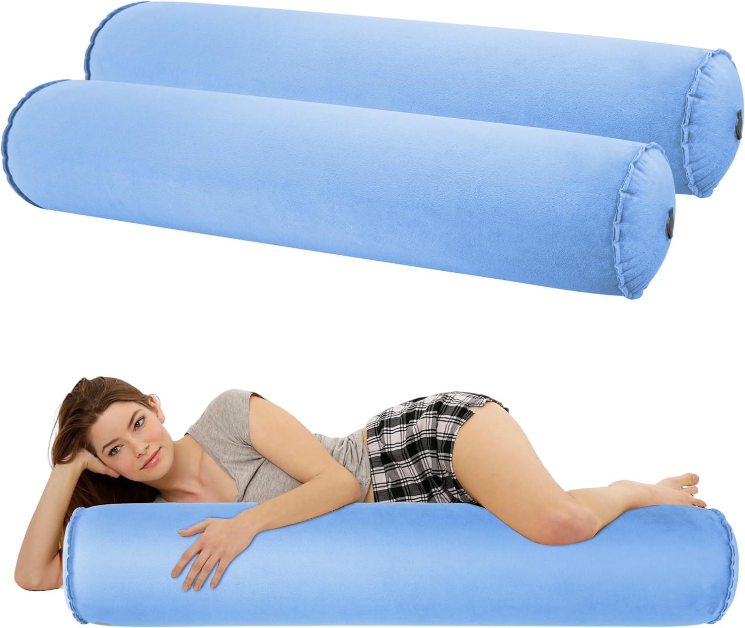 EULANT 2 Pack Inflatable Body Pillow for Adults,Inflatable Travel Body Pillow for Sleep,47inch Long Hug Pillow Bolster Pillow for Sleeping, Back