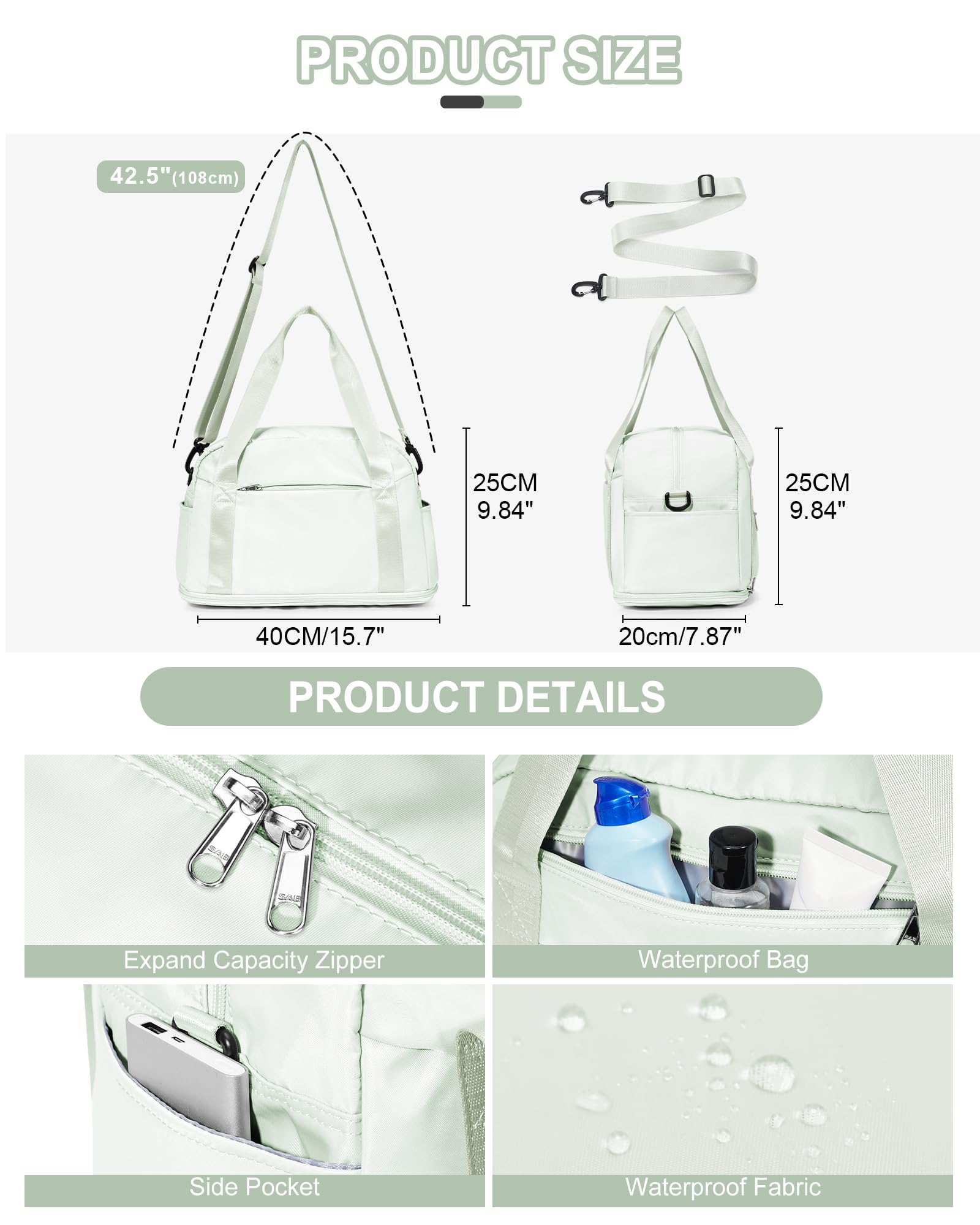 40x20x25 Ryanair Borsa da Viaggio Bagaglio a Mano Borsone da Viaggio Espandibile Borsa Palestra Borsone Palestra Valigia Borsa da Weekend Borsone Valigia Borsa a Mano,P5-Verde menta