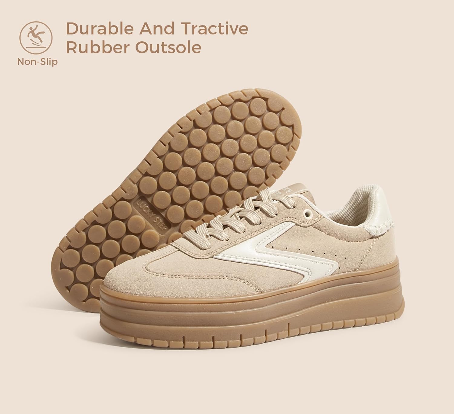 LUCKY STEP Women's Platform Sneakers Gum Sole Suede Casual Classic Retro Rubber Thick Sole Trendy Fashion Tennis Walking Shoes - Image 3