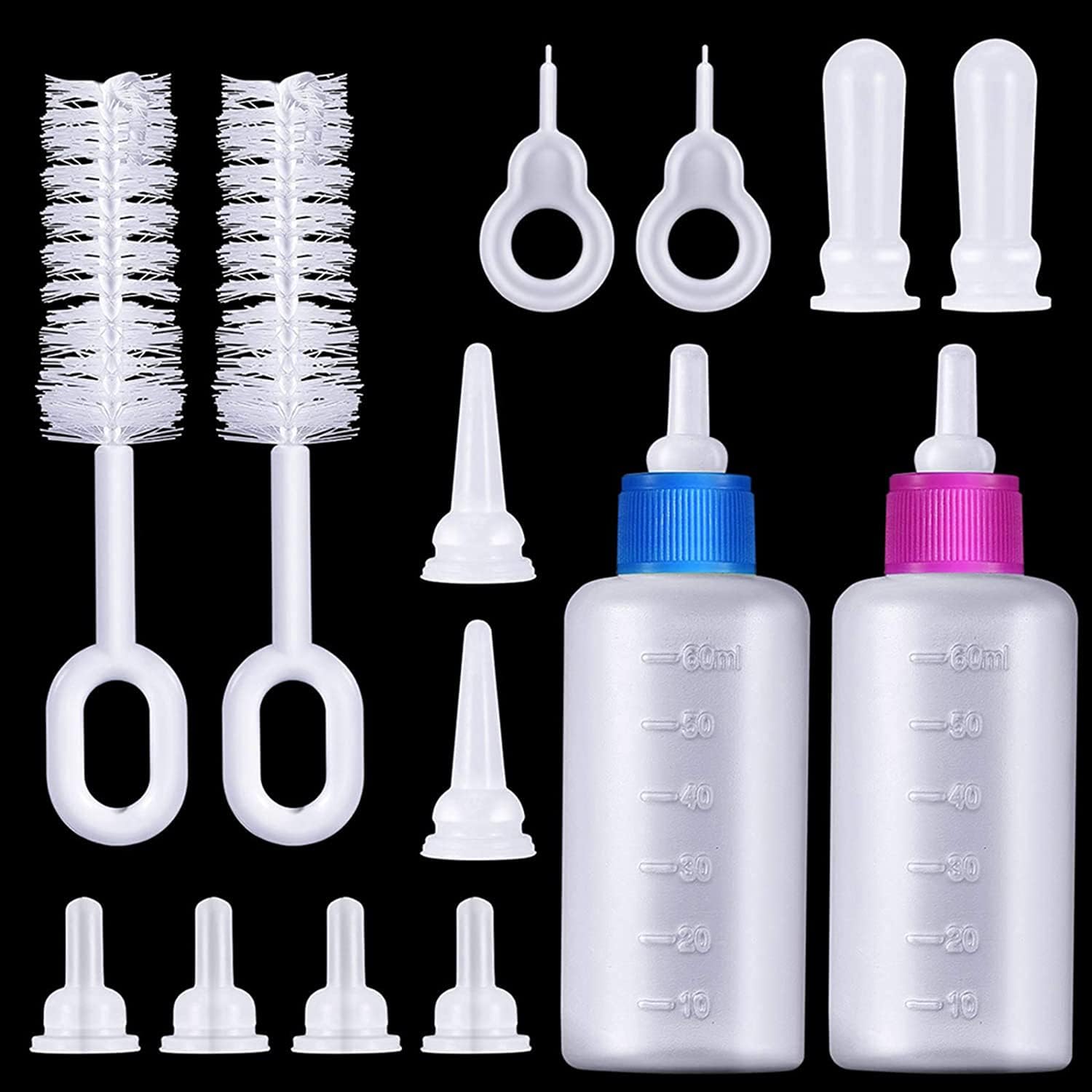 Pet Feeding Bottle Kit, DELFINO Squeeze Liquid Cat Nursing Bottle Needle Tubing Kit, Replacement Mini Nipples, Puppy Small Pet Feeding Tool, for Newborn Kittens, Puppies, Rabbits, Small Animals