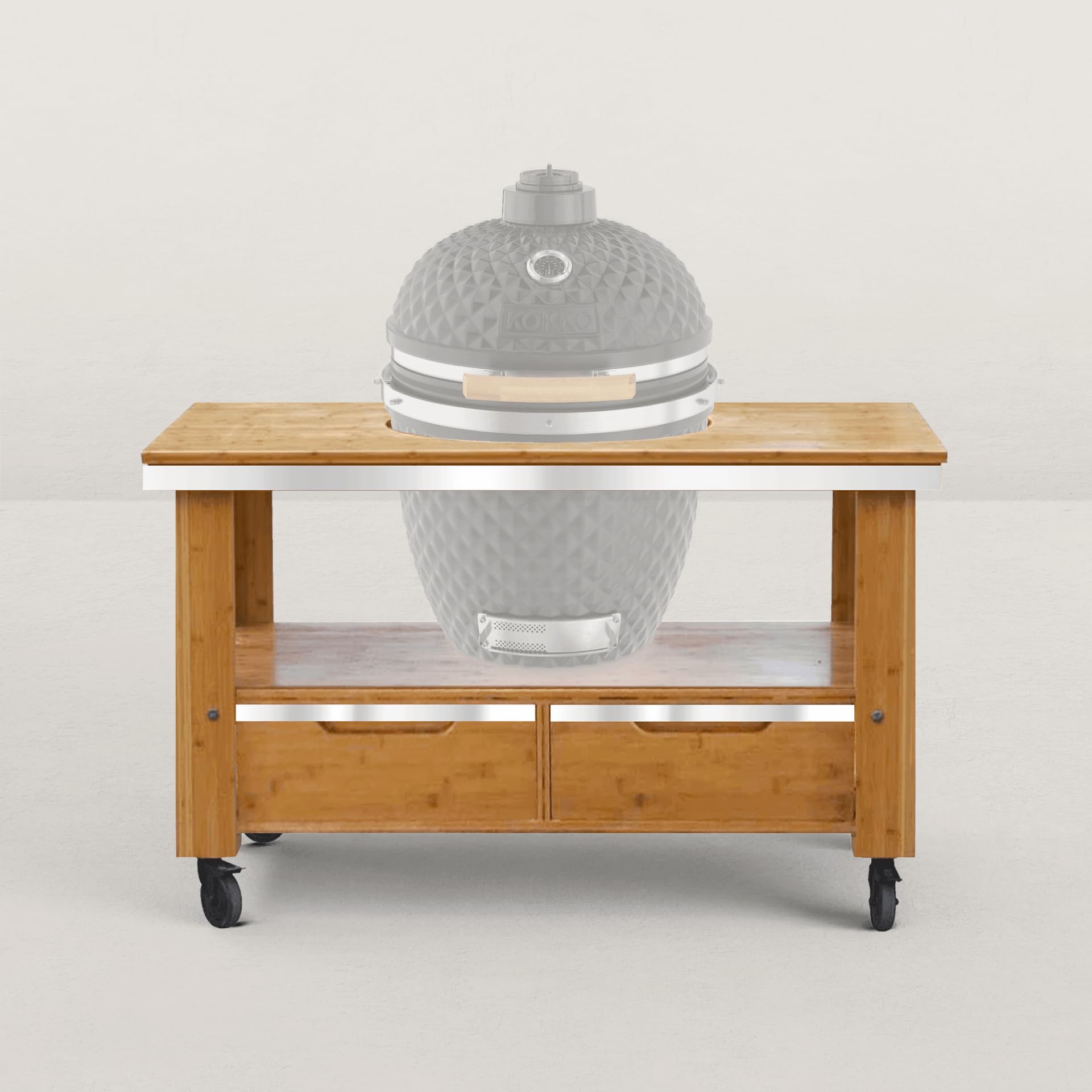 Chariot en Bois XL pour Kokko 18" et Kokko 22" Très Grand Plan de Travail : 130 x 80 cm Espace inférieur pour Poser Ses Accessoires Grande poignée INOX sur Toute la Longueur