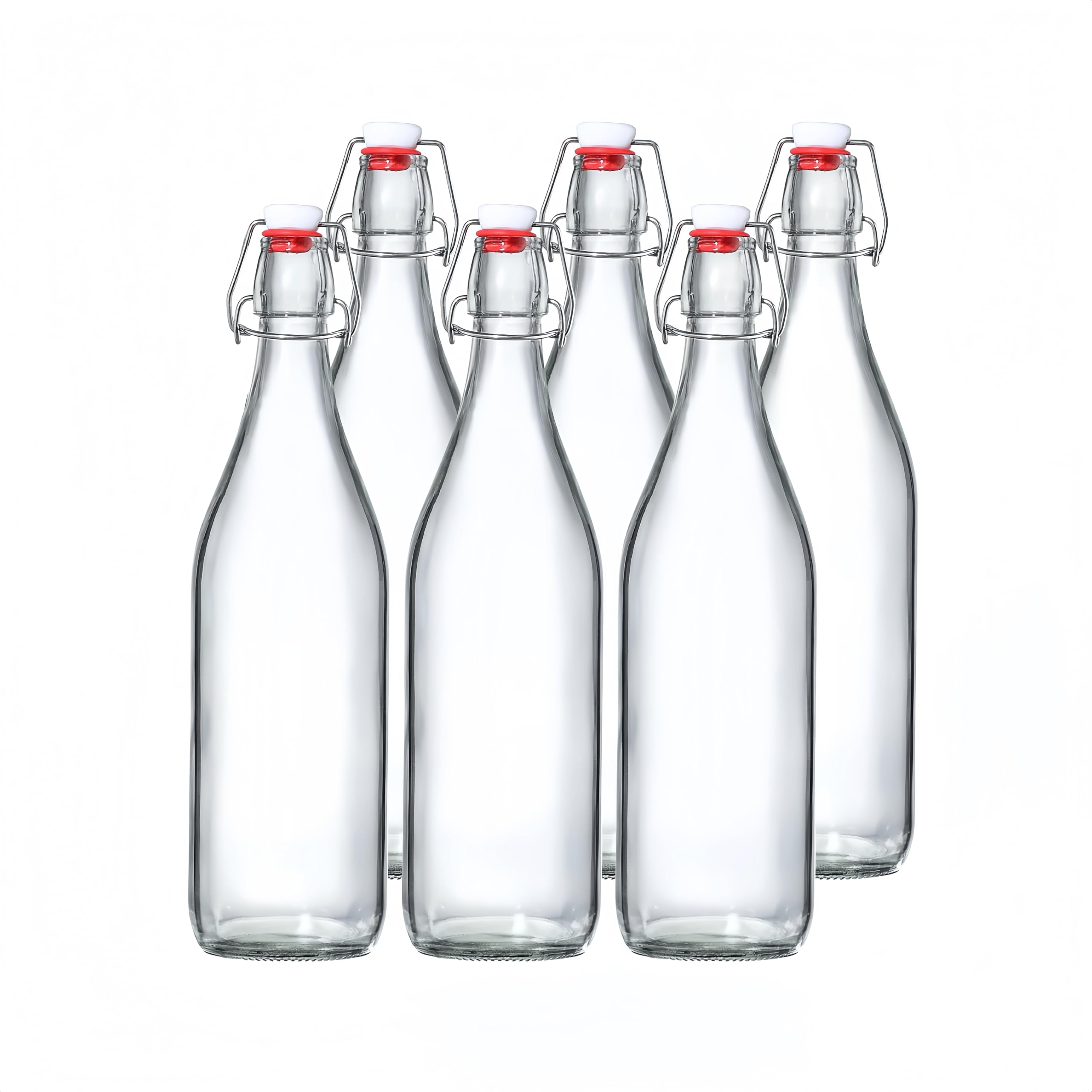 Glass Bottles with Airtight Stoppers & Swing Top Lids Clear Preserve Jars for Home Brewing, Beer, Wine, Kombucha, Juice, Oil, Vinegar, Beverages & Mead Making Kit