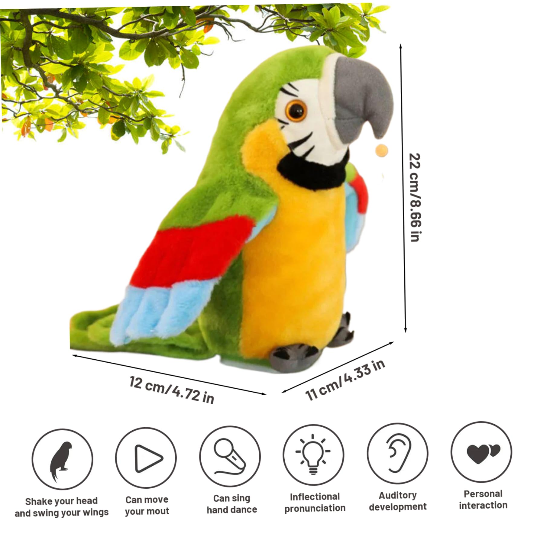 Peluche - Parlant Perroquet - Répète Ce Que Vous Dites - Jouet Electronique - Jeux