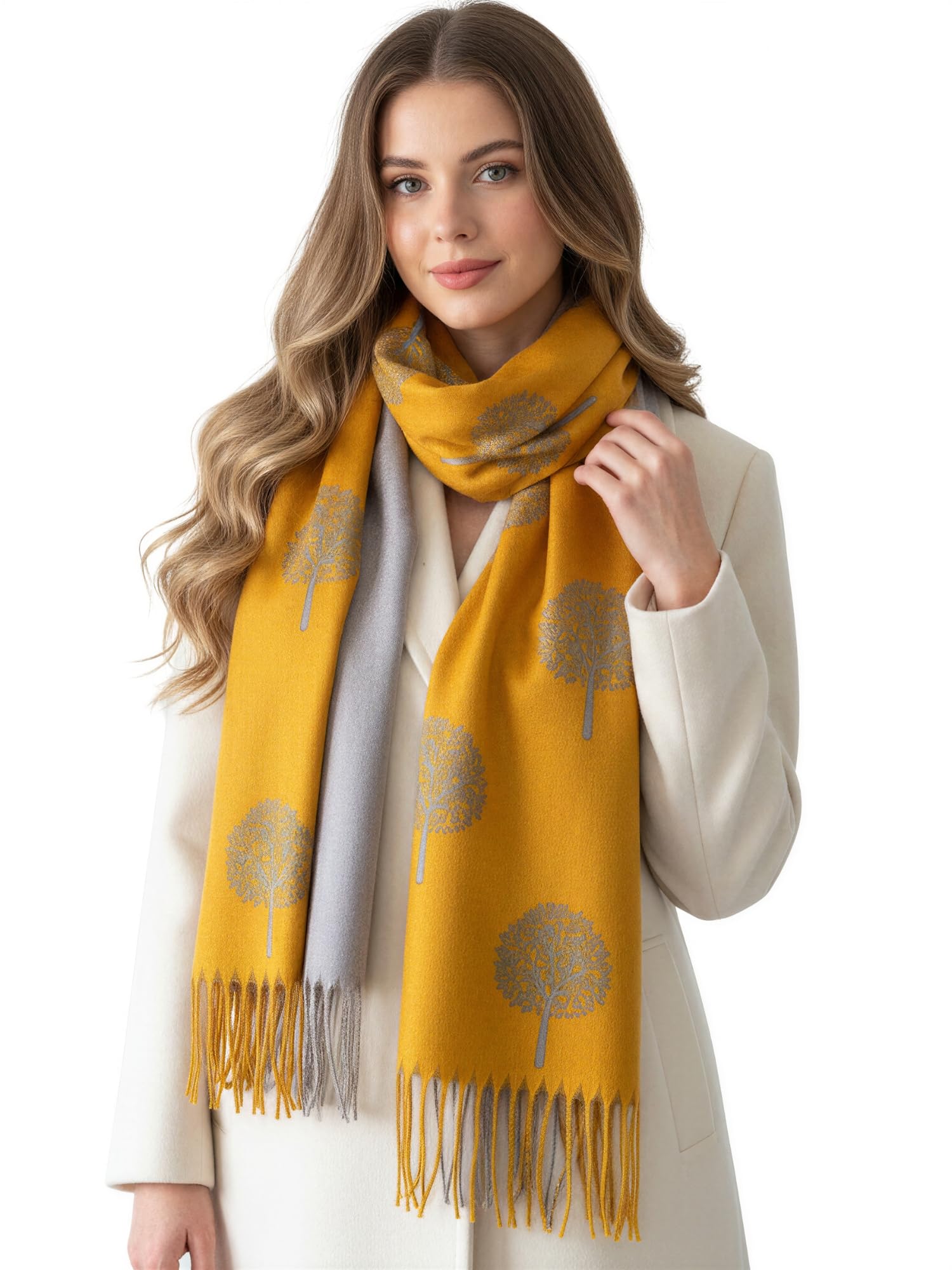 Tree Life Shawl Scarfb Wrap, Ladies Scarves, Blanket Shawls, Large Winter Scarfs, Pashmina Scarf, Face Mask, Women's Gifts (Mustard Yellow)