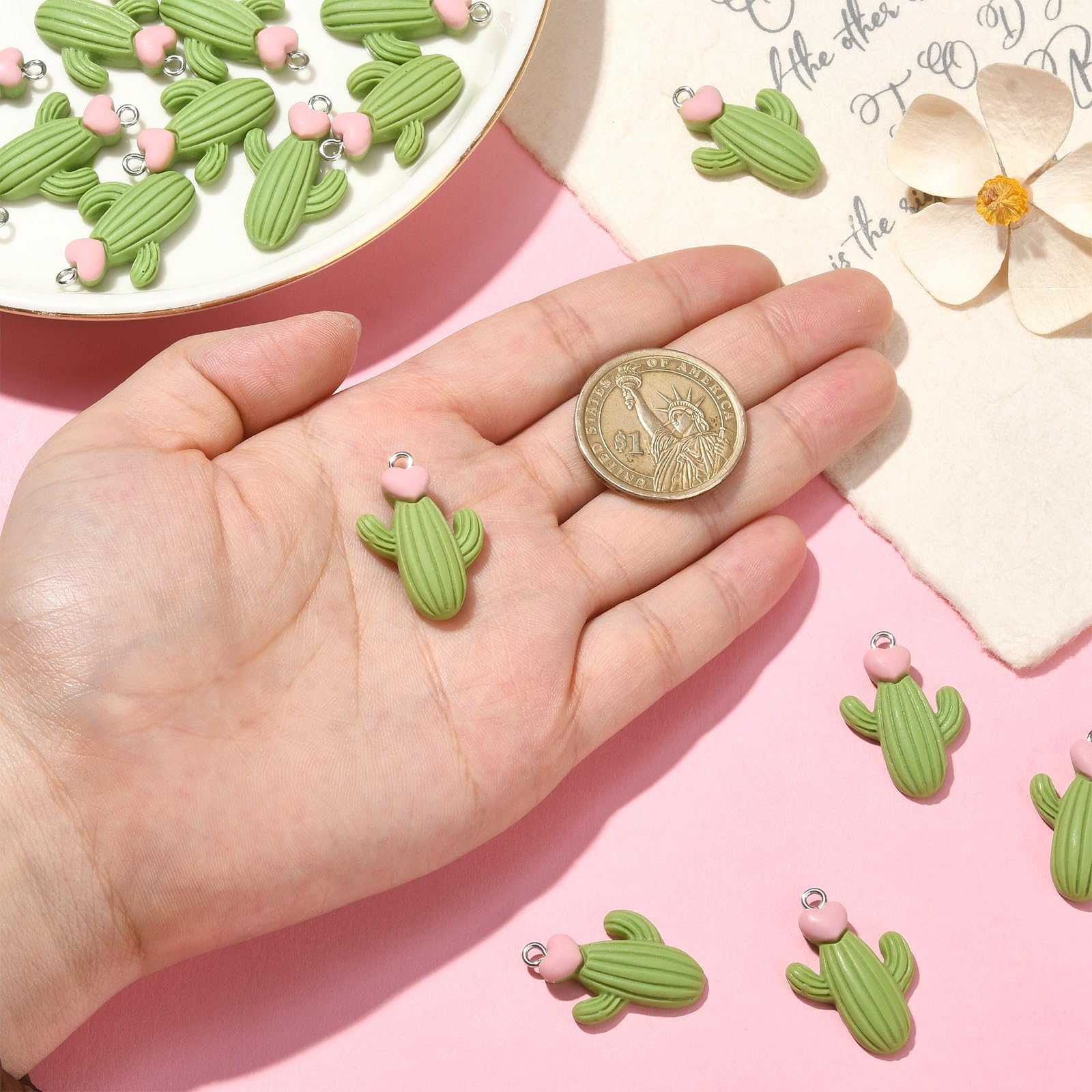 KitBeads 30pcs Resin Hamburger Charms 3D Kawaii Fastfood Imitation Food Cheese Burger Charms for Jewelry Making Bracelets Bulk: Cactus-20pcs