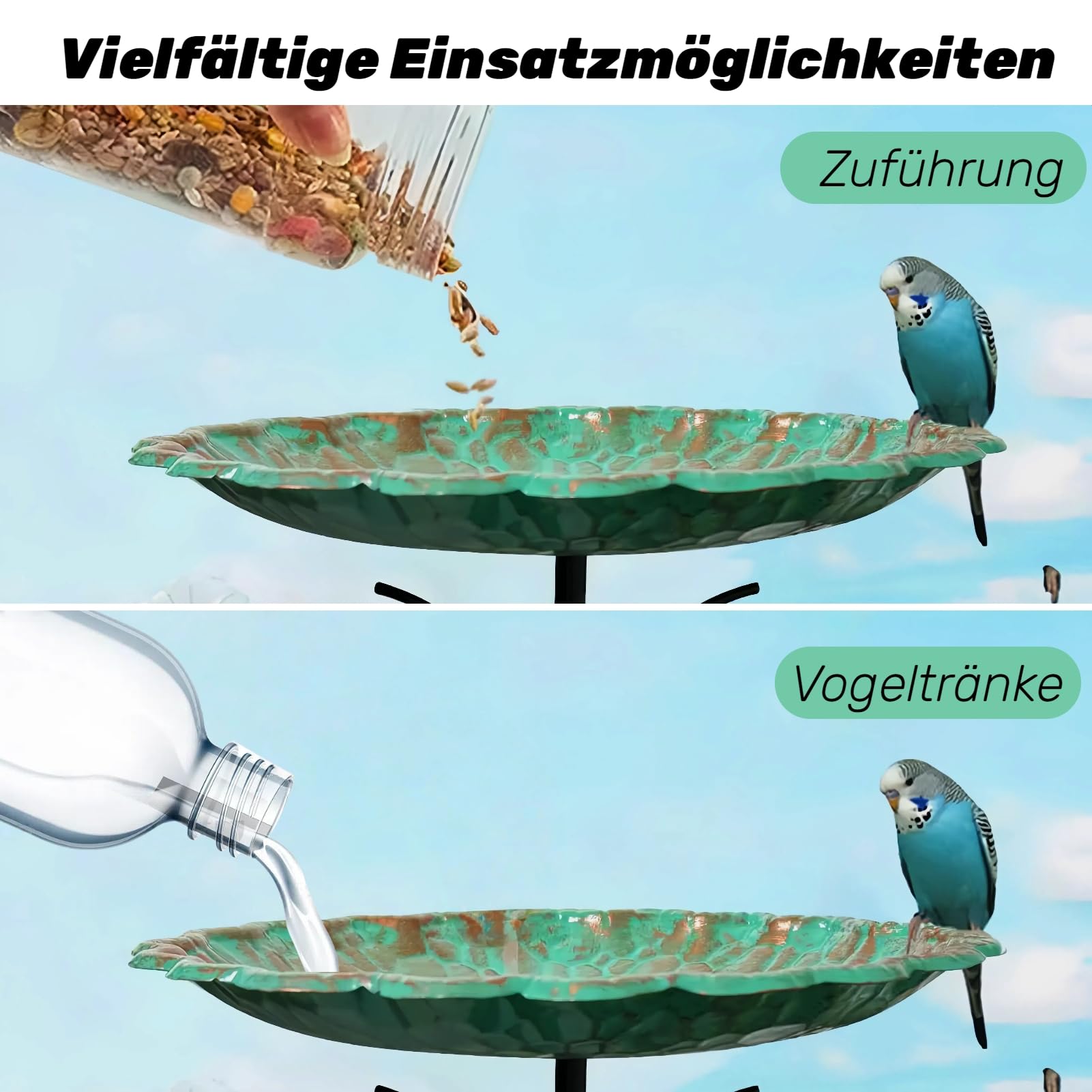 Vogeltränke Stehend, Metall Vintage Vogeltränke Winterfest, Vogelbad Garten Stehend, Wassertränke für Vögel, Futter Vogelbad, Wildvögel Wassertränke mit Erdspieß für Draußen Garten Hof Rasen (B)