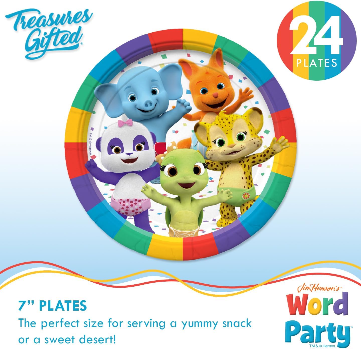 Treasures Gifted Officially Licensed Jim Henson’s Word Party Birthday Supplies - Serves 24 Guests Dinnerware Classic Set Word Party Birthday Decorations - Word Party Decorations Plates Napkins & Cups