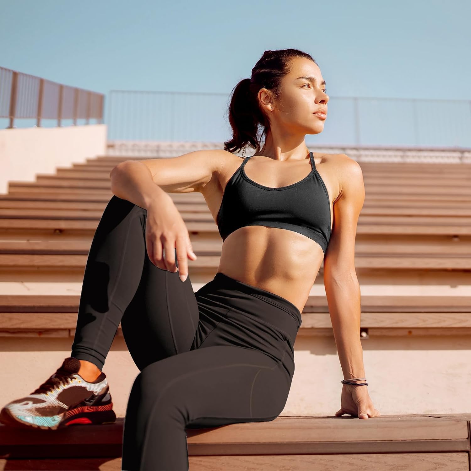 Sports Leggings Women's High Waist Sports Trousers with Pockets Opaque Gym Leggings Women's Sports Yoga Trousers Fitness Trousers P107 S Coffee Brown