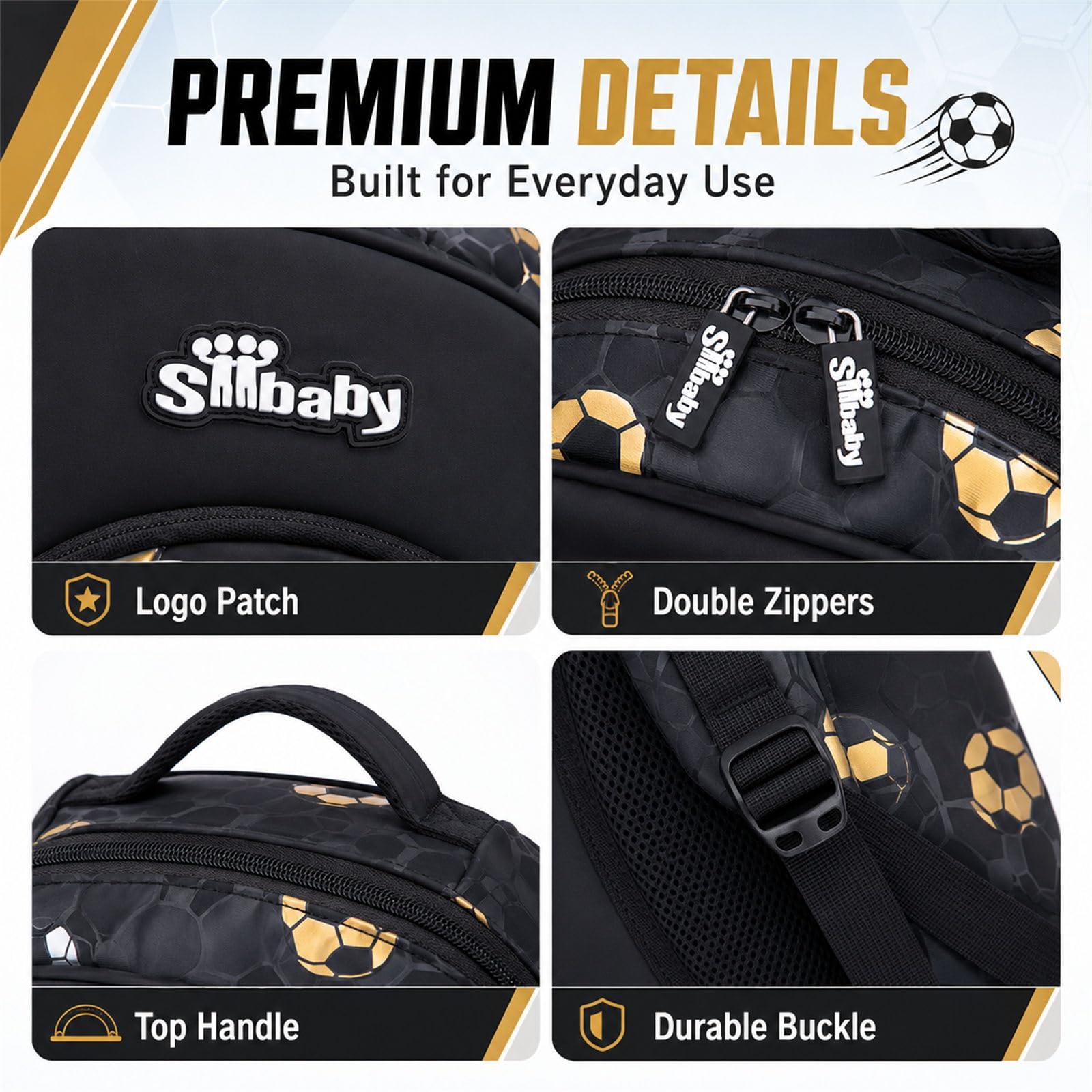 Morbuy Sac a Dos Enfant Ado 2 Pièces Motif Football (Blanc) | Cartable + Sac Isotherme, Eclair Sac Ecole Grande avec Rembourré et Fermeture pour Adolescent 10-16 Ans