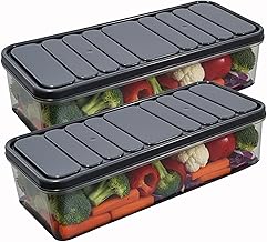 ELDE Pack of 6 Fridge Storage Box Fridge Organizer with Removable Drain Plate&Lid Stackable Fridge Storage Containers Plastic Freezer Storage Containers (1200 ML)