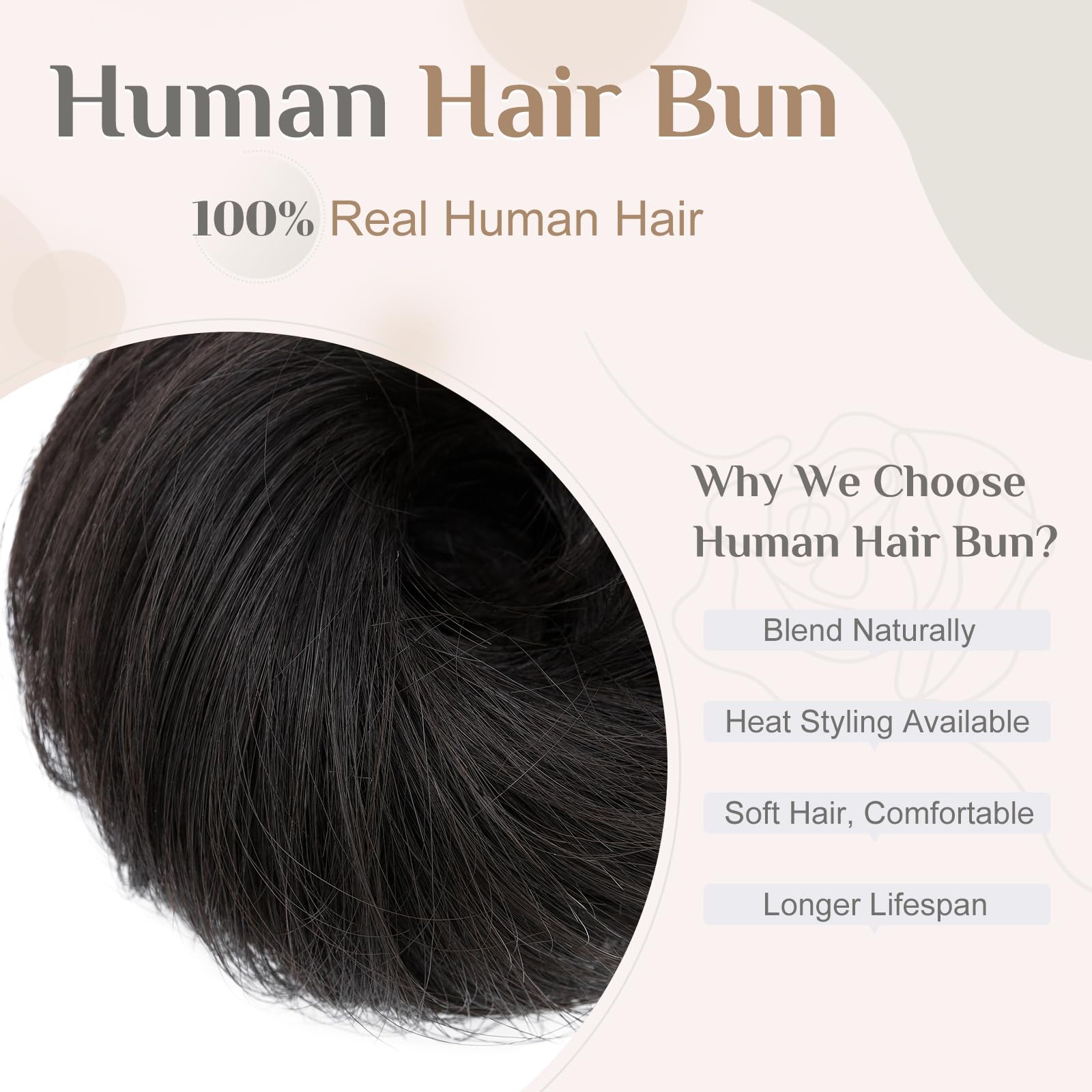 Elailite Human Hair Bun Straight Hair Piece Smooth Neat Real Hair Remy Hair Covered Scrunchies Donuts Updo Chignon For Women - Image 3