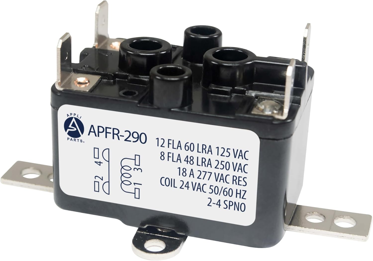 Appli Parts APFR-290 90-290, 24 VAC Coil, Heavy Duty Switching Fan Relay, SPST Normally Open AC and heating Furnace blower relay Universal fit multi position bracket