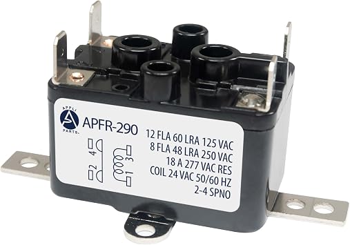 Appli Parts APFR-290 90-290, 24 VAC Coil, Heavy Duty Switching Fan Relay, SPST Normally Open AC and heating Furnace blower relay Universal fit multi position bracket