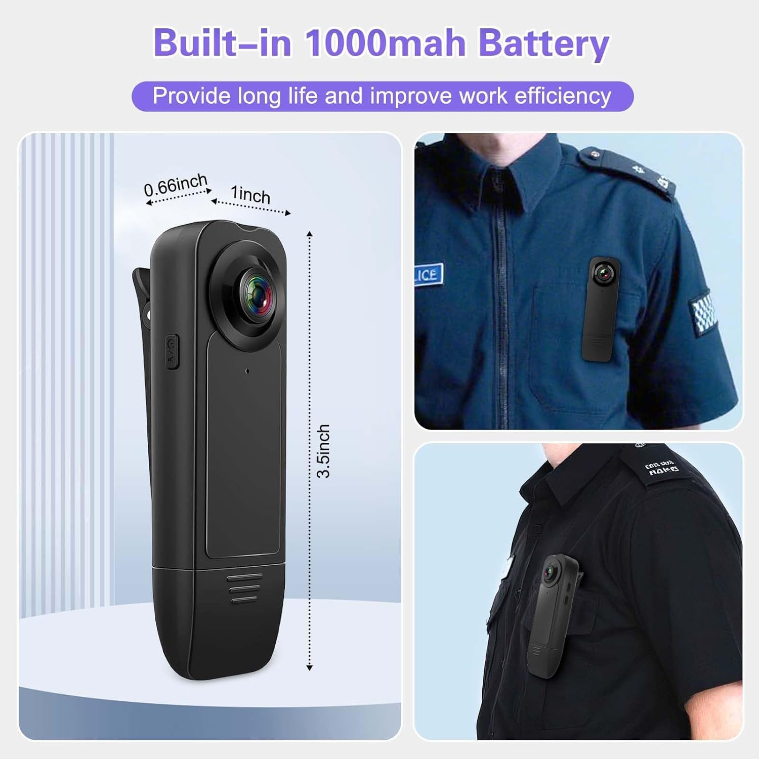 Mini caméra corporelle 1080p avec audio et vidéo avec carte mémoire de 64 Go de stockage en boucle pour la randonnée, la marche, les voyages