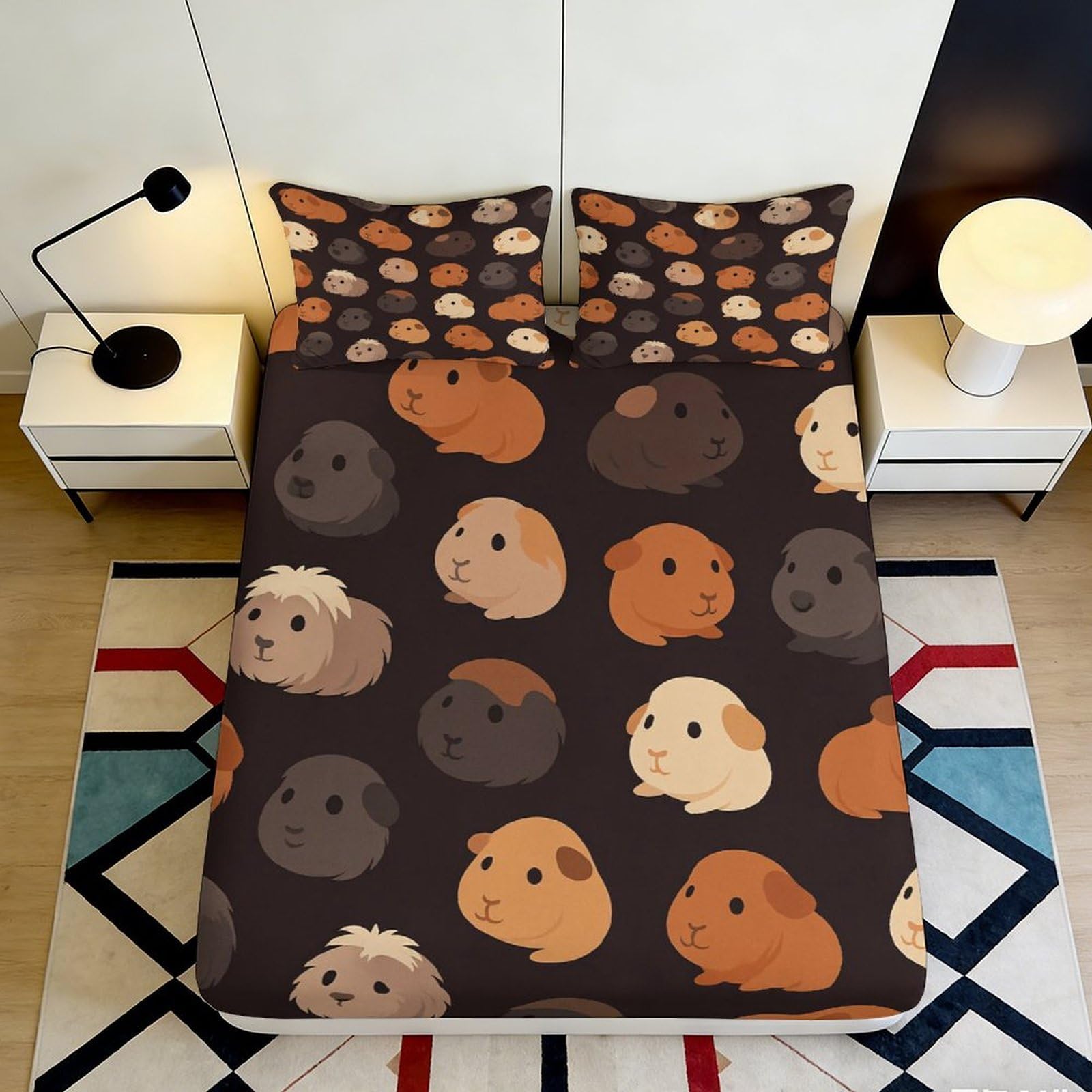 3D Printed Cute Guinea Pig Fitted Sheet Microfiber Animal Cartoon Bed Sheet, Bedroom Dorm Decor, Machine Washable 90x200x25cm