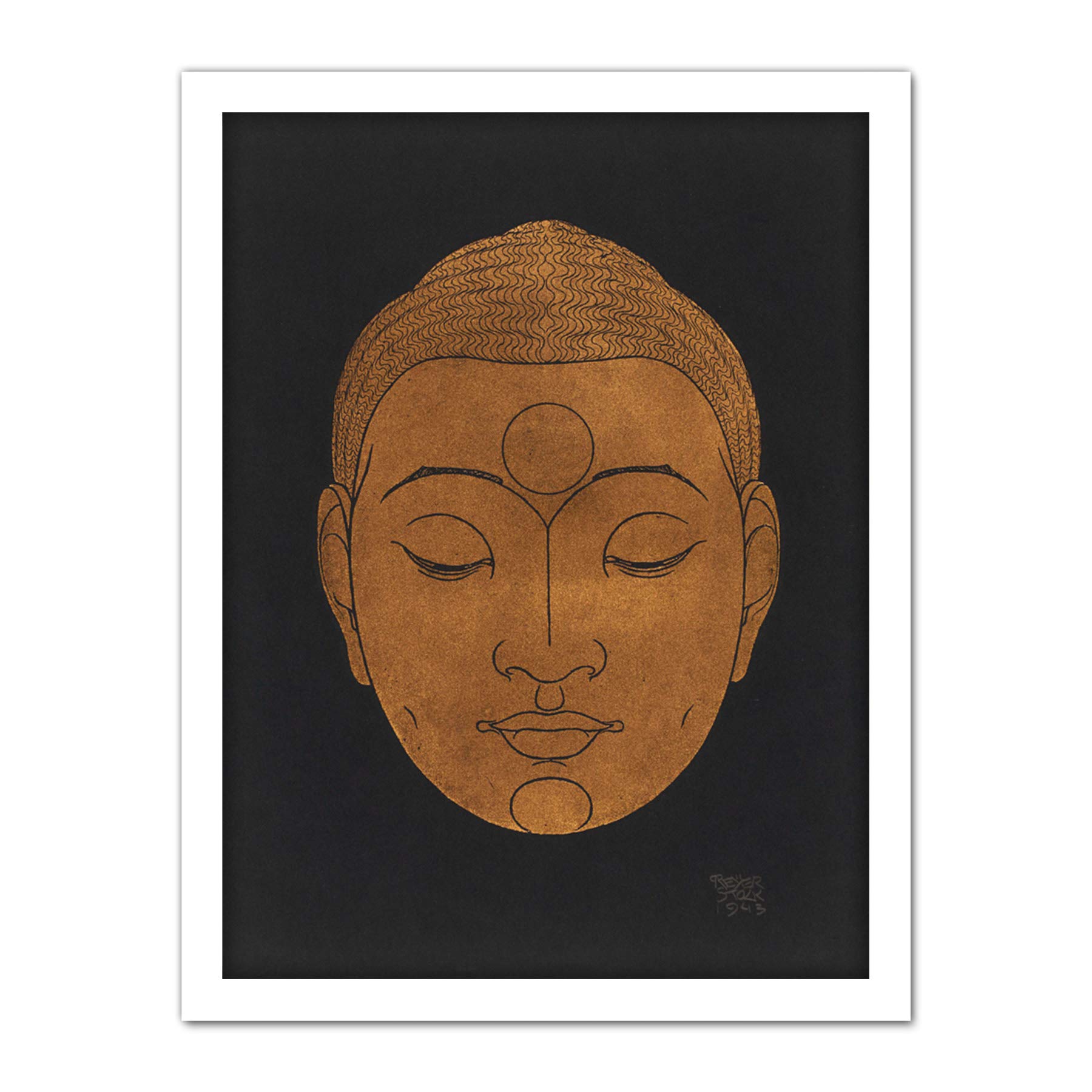 Artery8 Reijer Stolk Head Of Buddha Buddhism Drawing Artwork Framed Wall Art Print 18X24 Inch