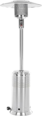 Fire Sense Stainless Steel Pro Series Patio Heater with Wheels | Uses 20 Pound Propane Tank | 46,000 BTU Output | Weighted Base | Portable Outdoor Heat Lamp