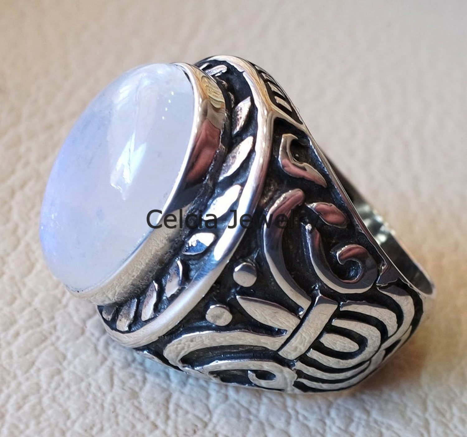 Anillo de regalo para hombre de piedra preciosa natural de piedra lunar, anillo de declaración de sello, regalos únicos para él, regalos del día del padre, anillo oxidado de plata
