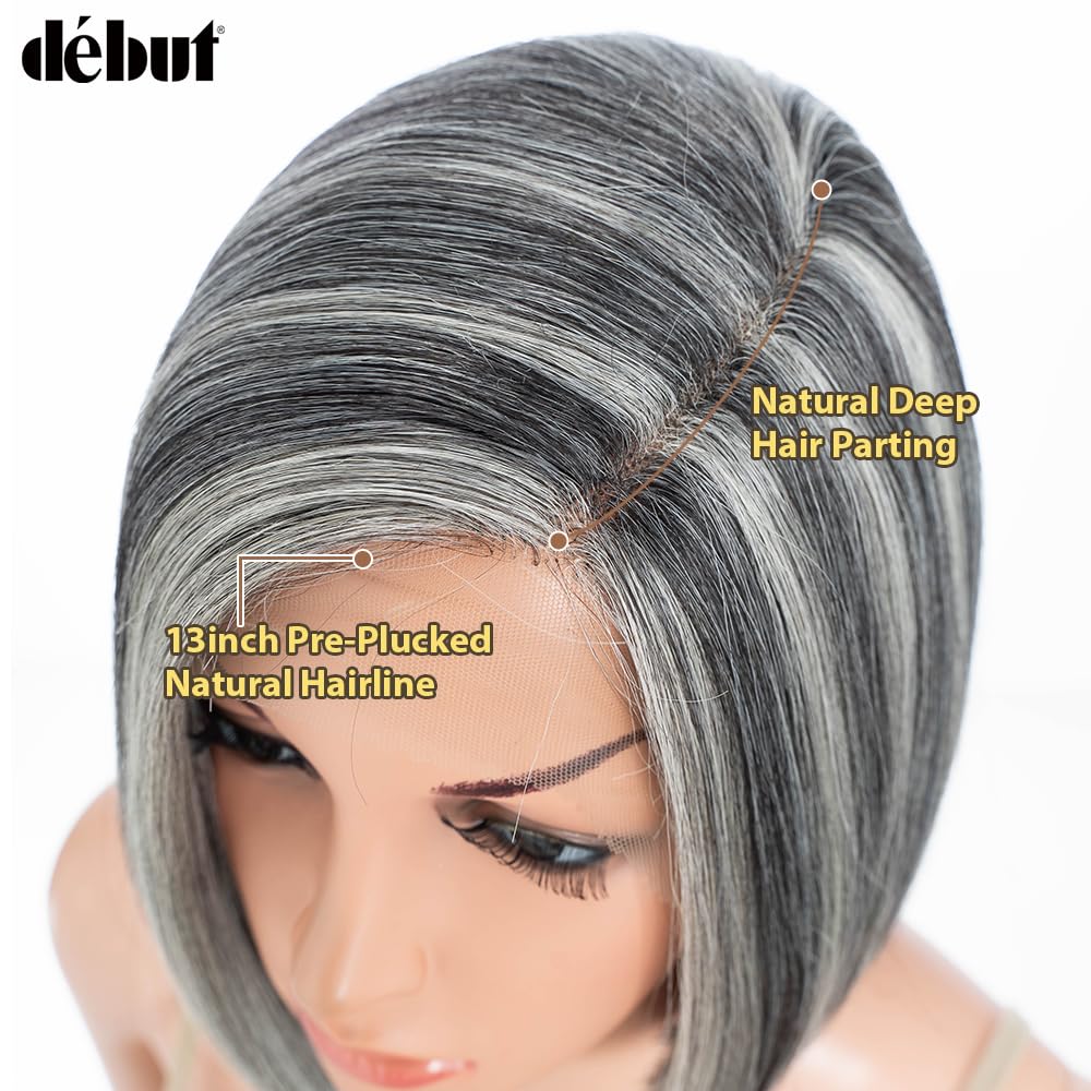 Ombre Gray short bob  LaceFront Wig Wig OneDor Lace Front Short Wavy Synthetic Hair Bob Wig, 12  main image 2