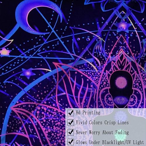 Miniatura 4 de JAWO Tapiz de 7 chakras con luz negra, decoración zen, yoga reactivo a los rayos UV, decoración zen, mandala hippie bohemia, tapices espirituales