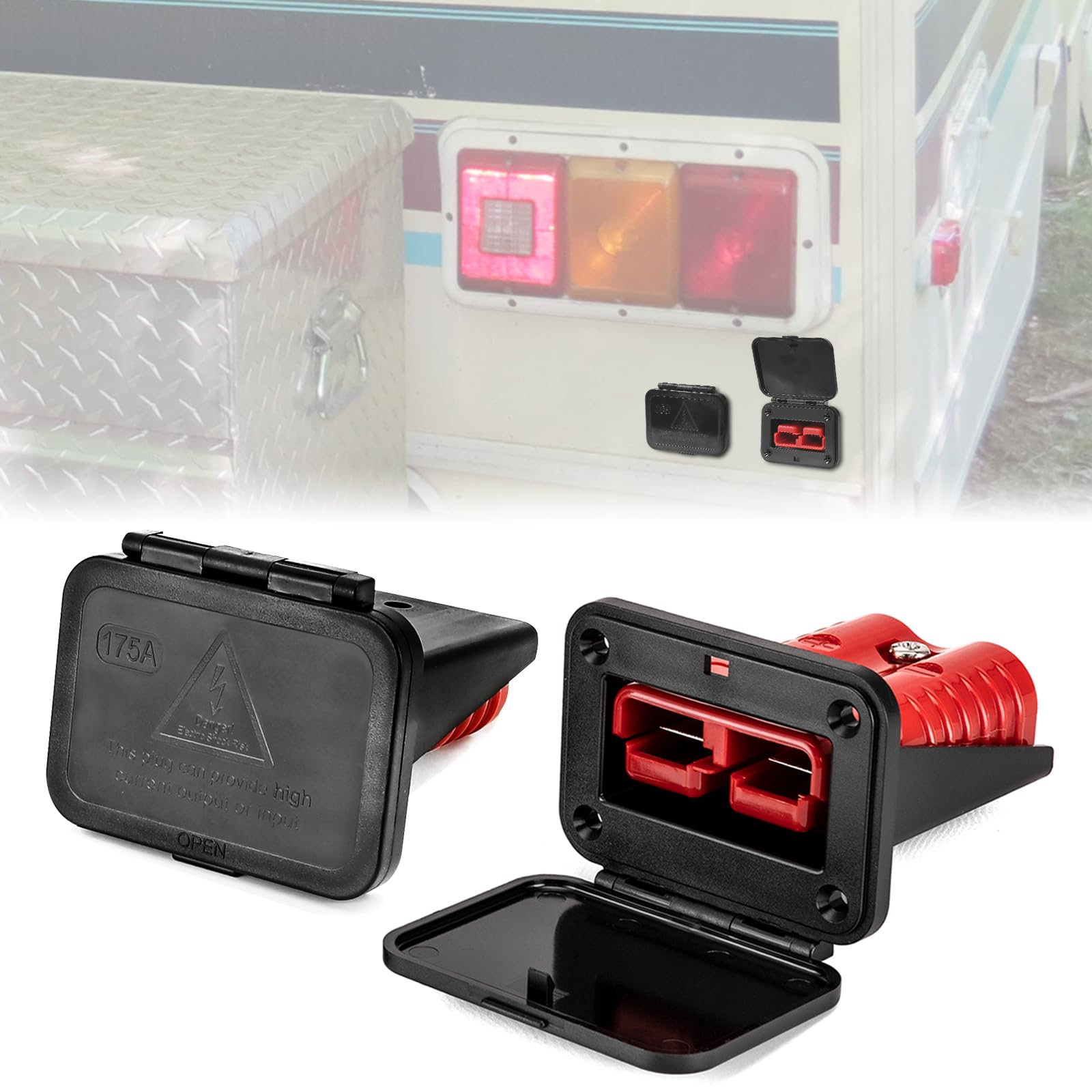 WeiSen 2pcs 175A Battery Quick Connect/Disconnect Electrical Connector Plug with Flush Mount Dust Cover for 1/0 Gauge Cable Compatible with UTVs, ATVs, Cars, Trucks, Boats