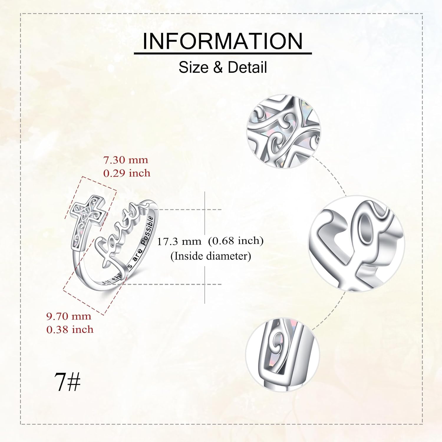 URONE Cross Rings Sterling Silver Cross Faith/Mustard Seed Ring Adjustable Christian Faith Ring Religious Jewelry Gifts for Women - Image 6