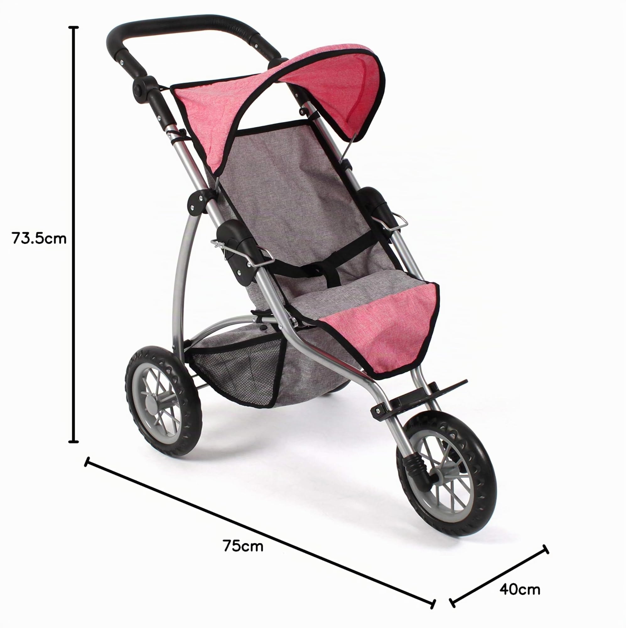 Bayer Chic 2000 - Cochecito de muñecas Leon, Jogging Buggy, para niños de 4 a 8 años, Color Gris Melange, Rosa, 75 x 40 x 73,5 cm