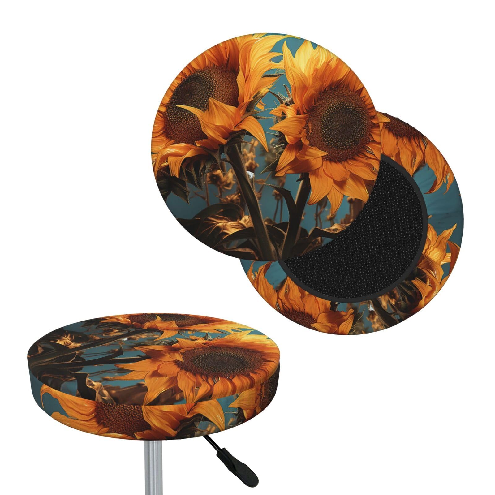 NONHAI Fantasy Sunflower Bar Stool Cover Round Elastic Stool Cushion Covers Dustproof Bar Chair Cover Washable Stool Cushion Slipcover Stretch Stool Seat Covers for 12-14 Inch Chair