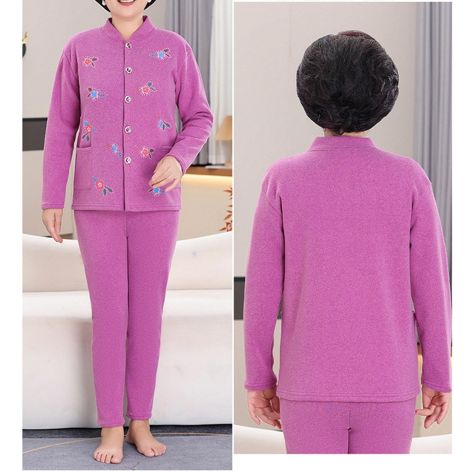 Babcia Mama Kobiety W Średnim Wieku Cardigan Top Spodnie Zestawy Ciepłe Termalne Długie Johns Outwear Kurtka Warstwa Podstawowa Piżama