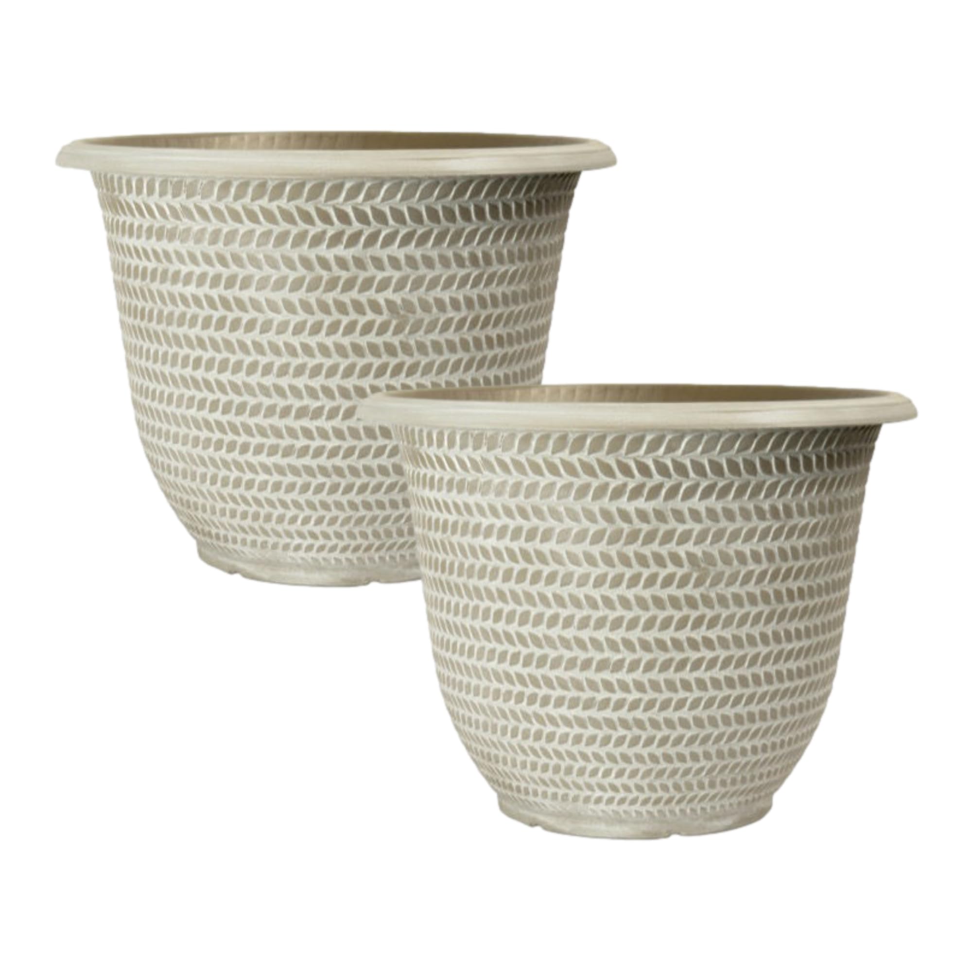 Fyne-Finds Grey Round Plastic Plant Pot 30Cm,12Inch 12L Washed Taupe Garden Indoor Outdoor Planter Cover Weatherproof Drainageholes Frostproof (2)