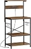 SUPERJARE Kitchen Bakers Rack with Power Outlet, Coffee Bar Table 4 Tiers, Kitchen Microwave Stand with 6 S-shaped Hooks, Kitchen Storage Shelf Rack for Spices, Pots and Pans - Rustic Brown