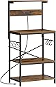 SUPERJARE Kitchen Bakers Rack with Power Outlet, Coffee Bar Table 4 Tiers, Kitchen Microwave Stand with 6 S-shaped Hooks, Storage Shelf Rack for Spices, Pots and Pans - Rustic Brown