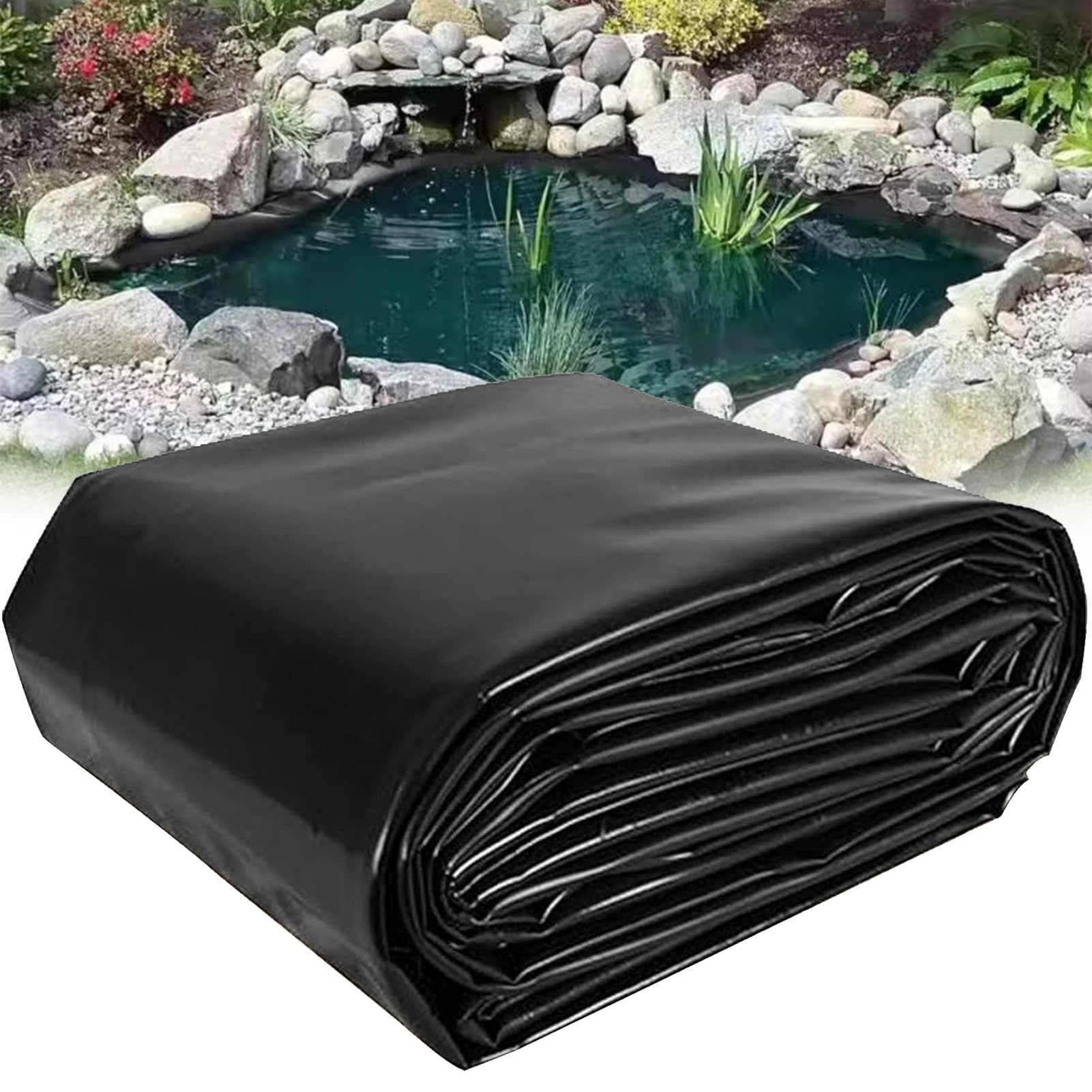 HDPE vijverfolie heavy duty vijverfolie zwart flexibel waterdicht voor visvijvers, fonteinen, watertuin en waterval (Grootte : 8x8.0m(26.2x26.2ft