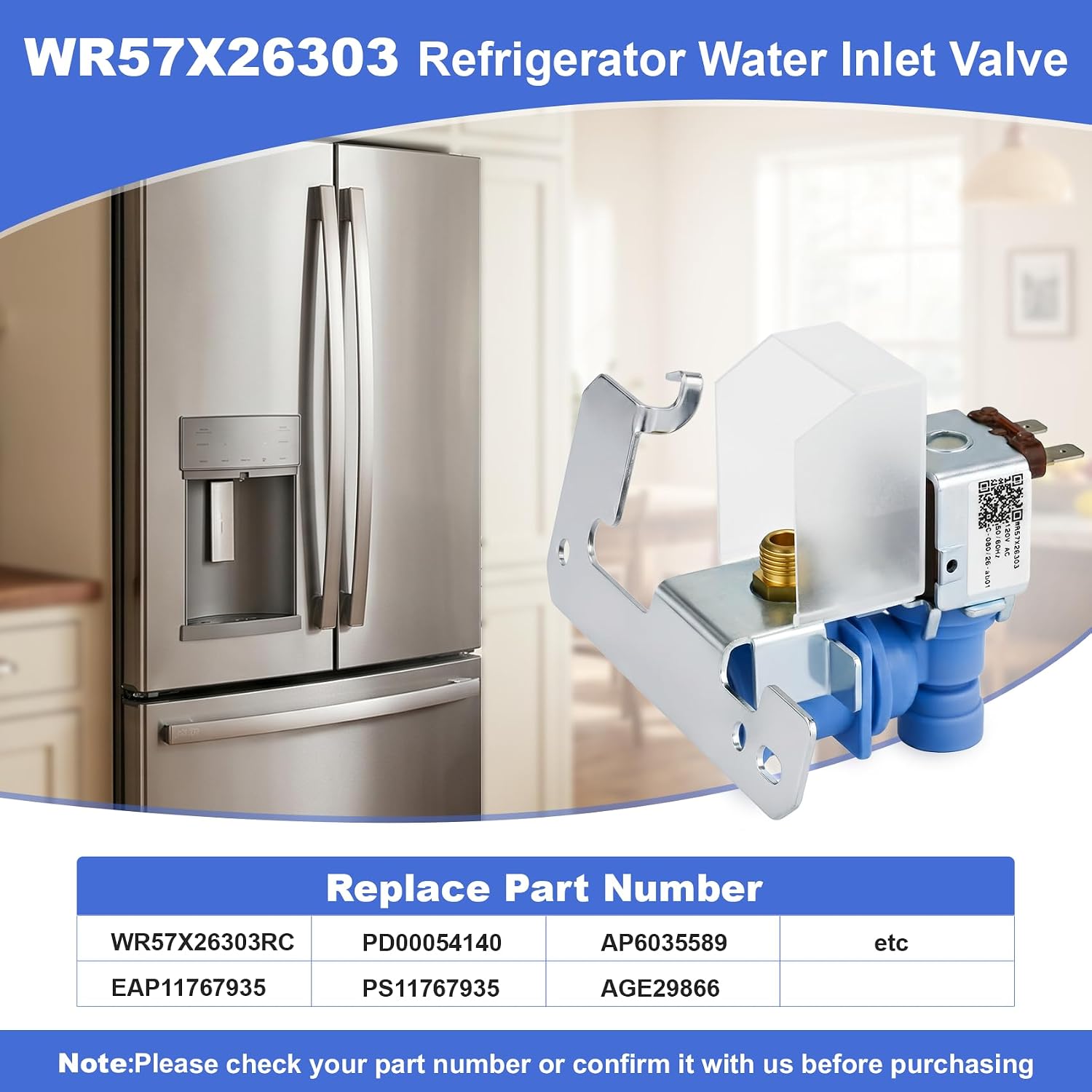 WR57X26303 Refrigerator Water Inlet Valve and Guard Assembly Compatible with GE(not all models): CFE26KP2NBS1, CFE26KP2NKS1, CFE26KP2NLS1 etc. Replaces 4468552, AP6035589, PS11767935, 1 Year Warranty