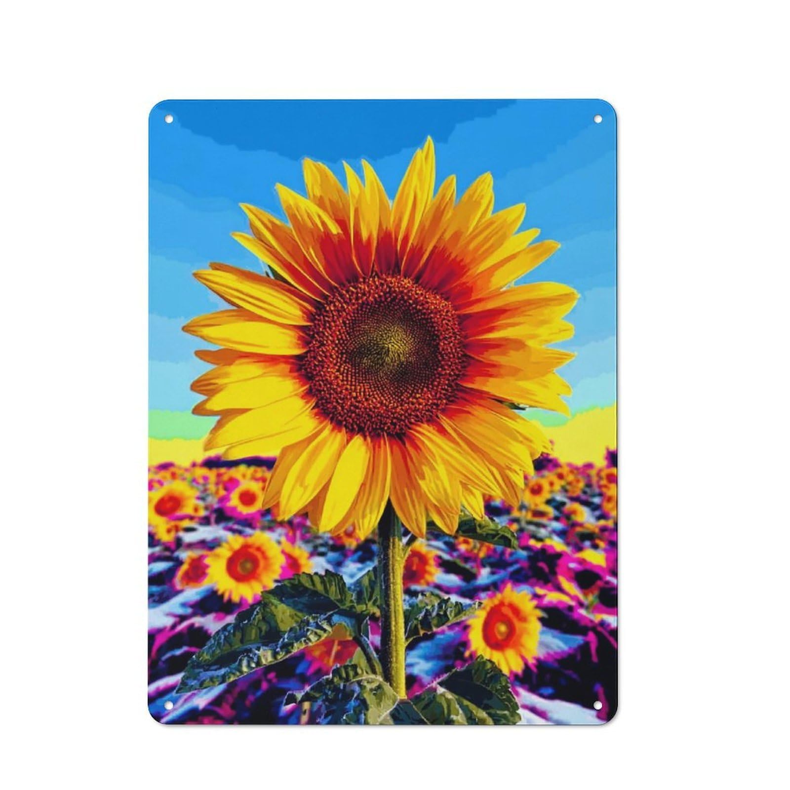 Junmoney Vibrant Sunflower Field Retro Vintage Tin Sign 40X30cm, Cafe Wall Decor For Kitchen, Cafe, Pantry Or Dining Room